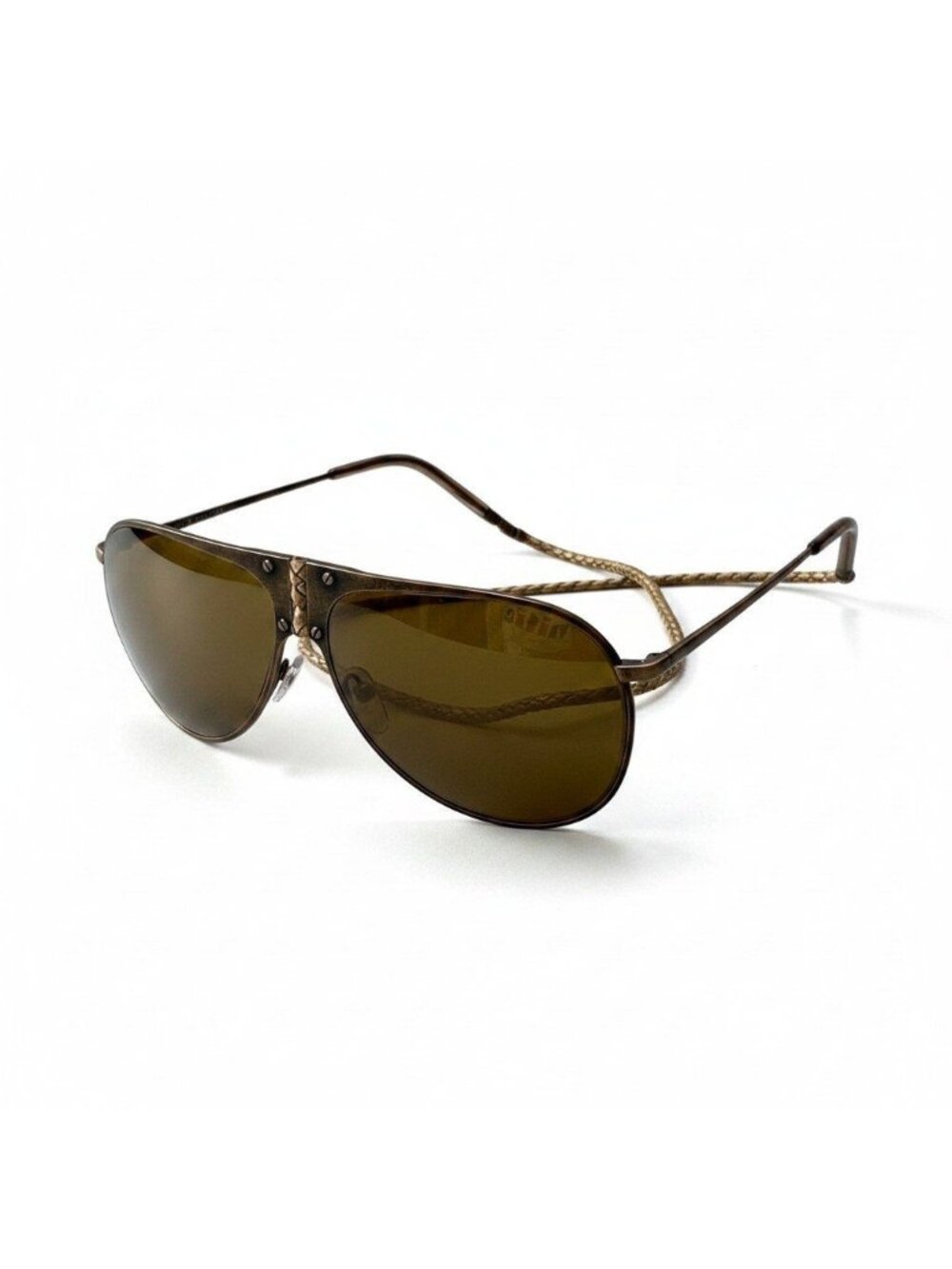 Bottega Veneta Benneta BV 61 S Vintage Wash Aviator Sunglasses Gold Intrecciato